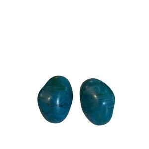 Vintage Plastic Faux Turquoise Clip On Earrings 1.75 inches